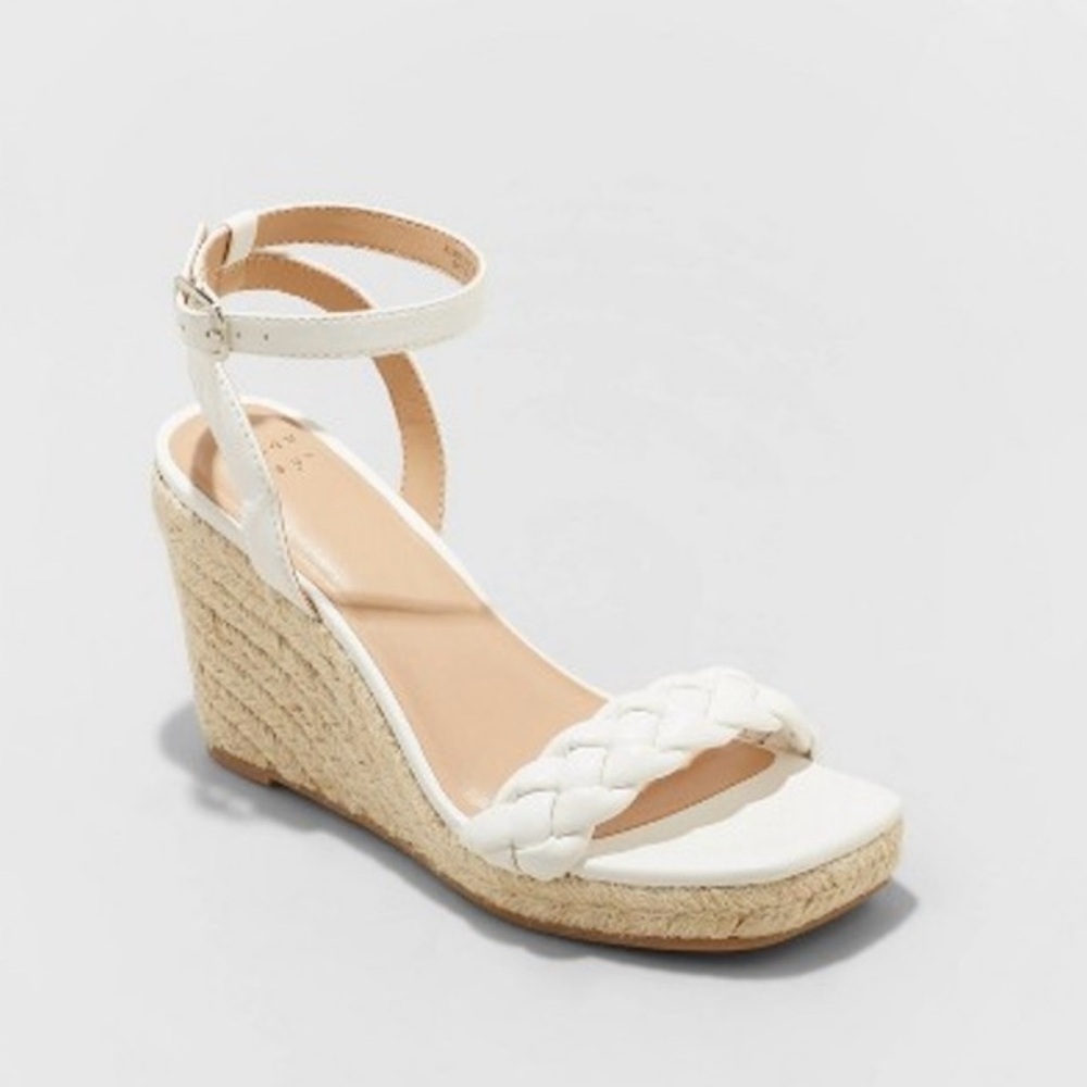 White Braided Wedge Heels